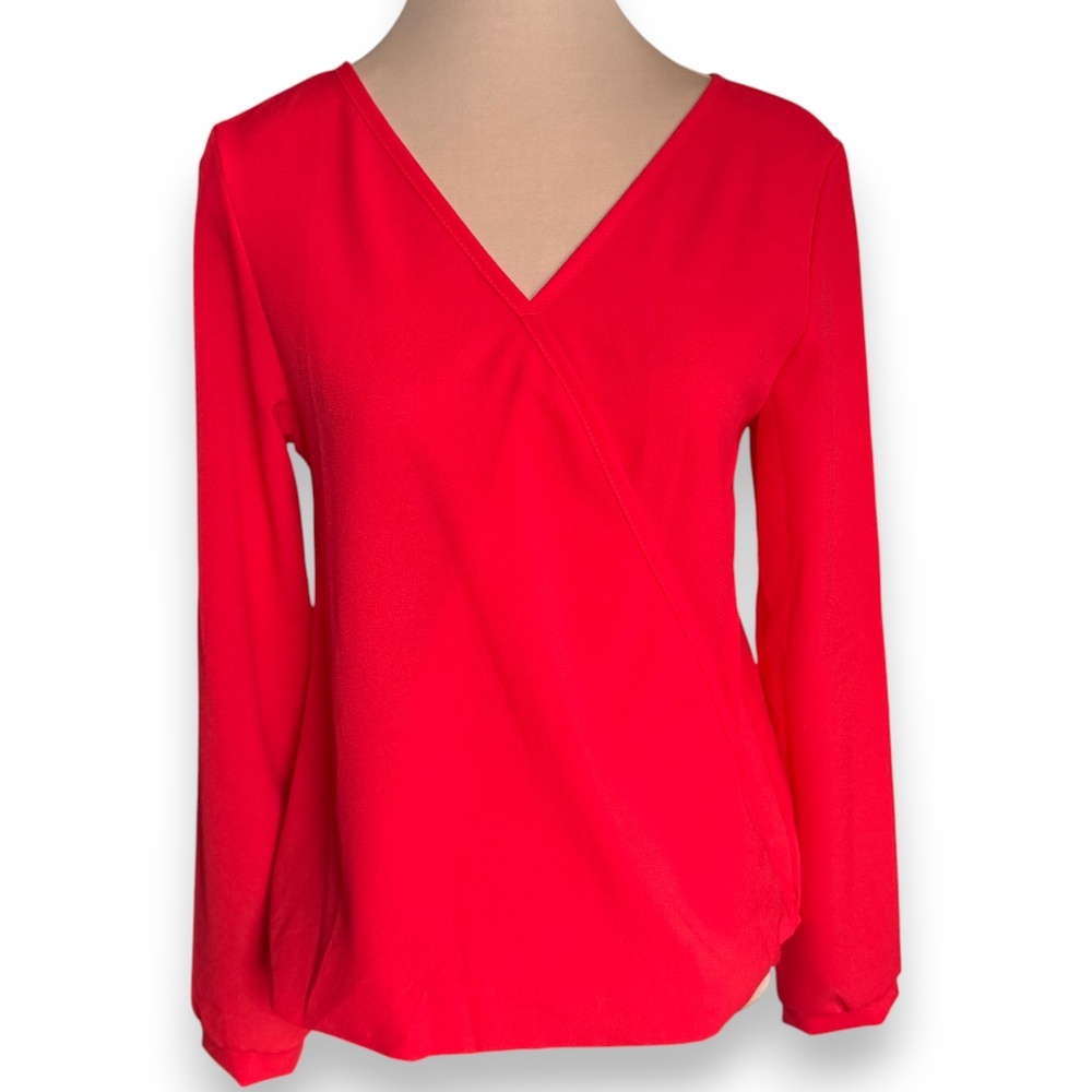 BALUOKE Red Surplice Long Sleeve Blouse Size S